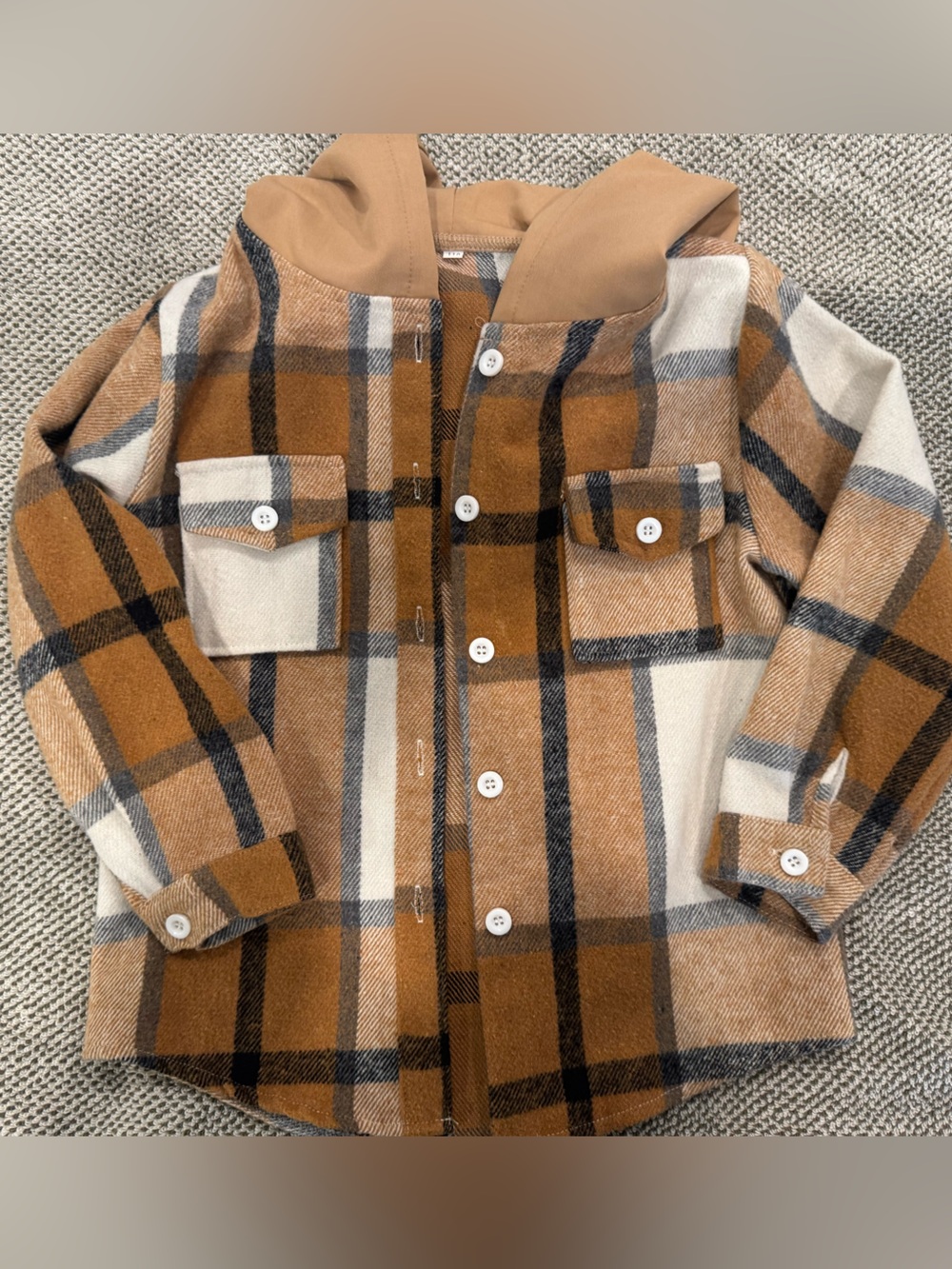 Cozy Plaid Button-Up Shacket in Camel & Cream